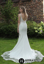 Load image into Gallery viewer, HW3041 HERAWHITE Beaded Fit And Flare Dress With V Neckline And Crepe Skirt
