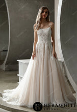 Load image into Gallery viewer, HW3026 HERAWHITE Beaded Lace A-line Wedding Gown with Scoop Neckline
