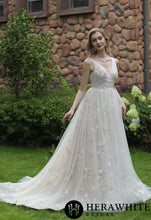 Load image into Gallery viewer, HERAWHITE - HW3045 - Whimsical Sequined Lace Tulle Wedding Dress With Gathered Bodice
