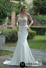 Load image into Gallery viewer, HERAWHITE - Style:HW3074 - Plunging V-neck Beaded Crepe Fit And Flare Wedding Dress

