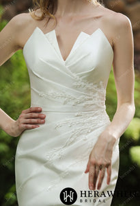 HW3071 HERAWHITE Strapless Silky Satin Wedding Dress With Detachable Overskirt