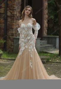 HW3038 HERAWHITE Glamour Sweetheart Neckline Dress With Detachable Sleeves
