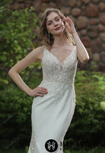 Load image into Gallery viewer, HERAWHITE - HW3041 - Beaded Fit And Flare Dress With V Neckline And Crepe Skirt
