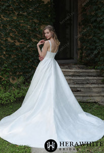 HW3046 HERAWHITE Minimalist Chic Modern Ballgown Wedding Dress With Shoulder Straps