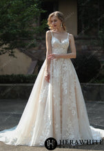 Load image into Gallery viewer, HERAWHITE - HW3070 - Ethereal A-Line Wedding Dress With Frosted Flower Lace
