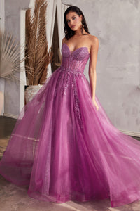 CD0230 STRAPLESS LAYERED TULLE BALL GOWN