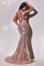 Load image into Gallery viewer, CD880 Ladivine FITTED IRRIDESCENT SEQUIN GOWN

