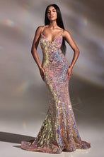 Load image into Gallery viewer, CD880 Ladivine FITTED IRRIDESCENT SEQUIN GOWN
