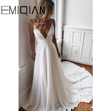 Load image into Gallery viewer, Long Elegant Boho Beach Wedding Gown,Summer A Line Simple White Bride Wedding Dress, V Neck Bridal Party Dress,Vestido De Noiva
