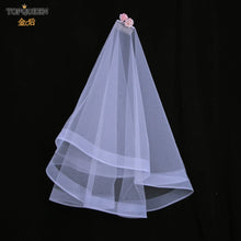 Load image into Gallery viewer, Hand made double teir, 2 layer fingertip length wedding veil with comb, blusher layer, and, horsehair hem.
