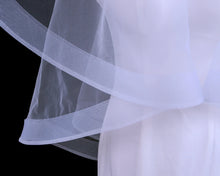 Load image into Gallery viewer, Hand made double teir, 2 layer fingertip length wedding veil with comb, blusher layer, and, horsehair hem.
