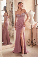 Load image into Gallery viewer, OC020 SHIMMERING OFF THE SHOULDER BEADED GOWN

