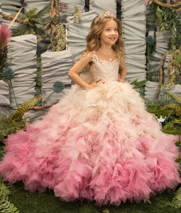 AE032 Children's Ombre Tulle Ball Gown Princess Pageant Dress