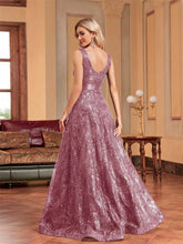 Load image into Gallery viewer, Elegant sparkling floral print A Line gown.
