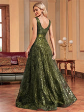 Load image into Gallery viewer, Elegant sparkling floral print A Line gown.
