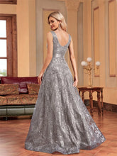 Load image into Gallery viewer, Elegant sparkling floral print A Line gown.
