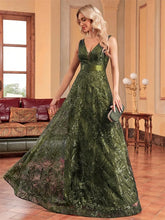 Load image into Gallery viewer, Elegant sparkling floral print A Line gown.
