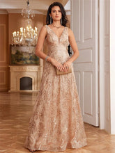 Load image into Gallery viewer, Elegant sparkling floral print A Line gown.
