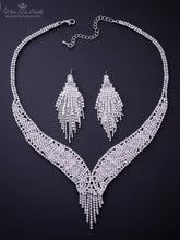 Load image into Gallery viewer, Rhinestone Tassel Necklace &amp; Earring Set
