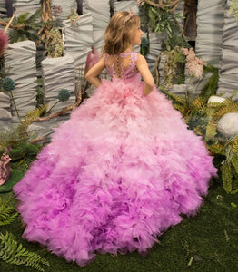 AE032 Children's Ombre Tulle Ball Gown Princess Pageant Dress