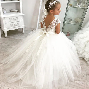 Princess Lace Bodice Organza Ball Gown Flower Girl Dress