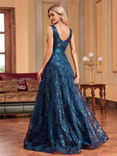 Load image into Gallery viewer, Elegant sparkling floral print A Line gown.
