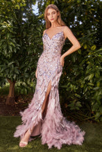 Load image into Gallery viewer, A1229C BEADED MERMAID GOWN WITH FEATHER DETAILS
