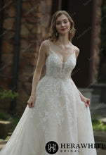 Load image into Gallery viewer, HERAWHITE - HW3048 - Sparkly A-Line Wedding Dress With Beaded Spaghetti Straps
