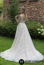 Load image into Gallery viewer, HW3045  HERAWHITE Whimsical Sequined Lace Tulle Wedding Dress With Gathered Bodice
