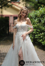 Load image into Gallery viewer, HERAWHITE - HW3053 - Tulle Off-The-Shoulder Sweetheart Lace Ballgown With Slit

