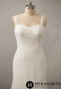 HERAWHITE - HW2830 - Romantic Boho Lace Sweetheart Neckline Sheath Bridal Dress
