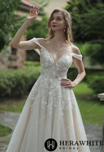 Load image into Gallery viewer, HW3036 HERAWHITE Elegant Floral 3D Lace Wedding Dress With Off-Shoulder Straps
