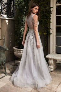 B710 Ladivine Decadent beaded silver ball gown