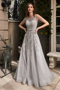 B710 Ladivine Decadent beaded silver ball gown