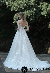 HW3070 HERAWHITE Ethereal A-Line Wedding Dress With Frosted Flower Lace