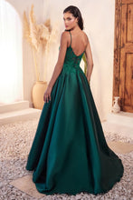Load image into Gallery viewer, C145 MIKADO EMERALD BALL GOWN WITH LACE DETAILS
