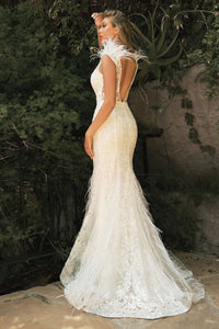 EMBELLISHED MERMIAD FEATHER ADORNED BRIDAL GOWN