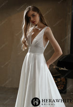 Load image into Gallery viewer, HW3030 HERAWHITE Timeless Satin V-neck Bridal Gown with Chapel Train
