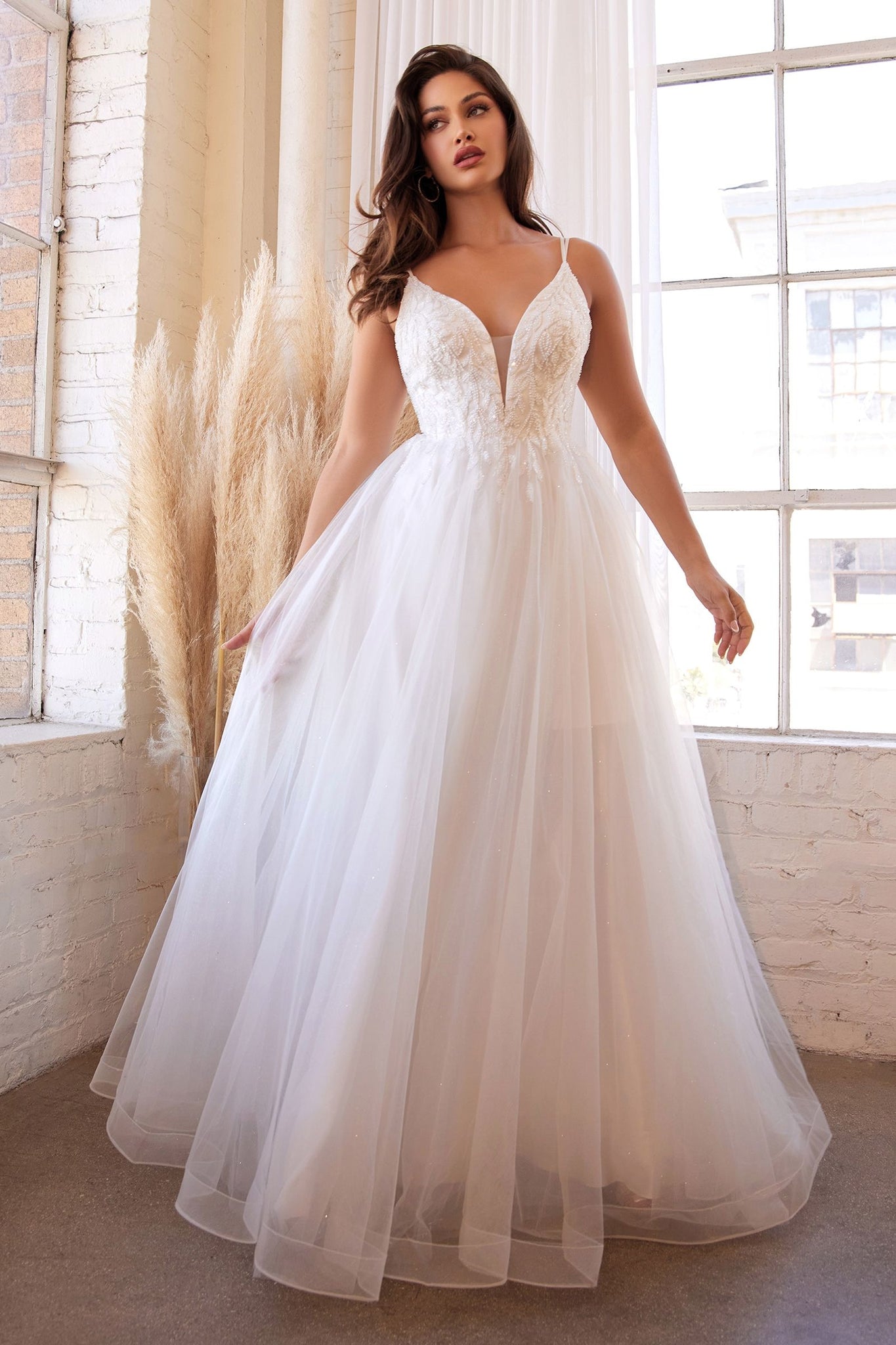 Beaded bodice, A line, glittery layered tulle bridal gown