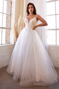 Beaded bodice,  A line, glittery layered tulle bridal gown