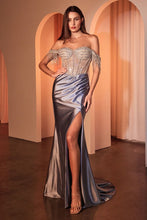 Load image into Gallery viewer, CD821 EMBELLISHED OFF THE SHOULDER SATIN GOWN
