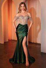 Load image into Gallery viewer, CD821 EMBELLISHED OFF THE SHOULDER SATIN GOWN
