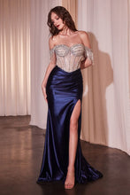 Load image into Gallery viewer, CD821 EMBELLISHED OFF THE SHOULDER SATIN GOWN
