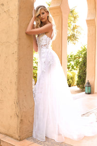 LOVELY LACE WEDDING GOWN WITH OVERSKIRT