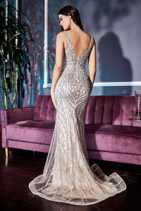 CD935 Ladivine Couture beaded Fit & Flare Gown