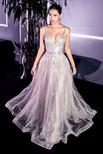 Load image into Gallery viewer, 940 Ladivine Striking embellished tulle overlay A-line floor length formal gown.
