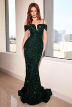 Load image into Gallery viewer, CD975C Ladivine Off the shoulder sequin decadent gown.
