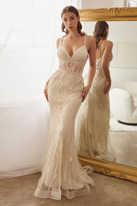 CD992 Ladivine FITTED BEADED MERMIAD GOWN