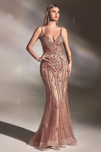 CD992 Ladivine FITTED BEADED MERMIAD GOWN