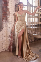 Load image into Gallery viewer, CCDS440 Ladivine FITTED SATIN GOWN WITH BEADED BODICE

